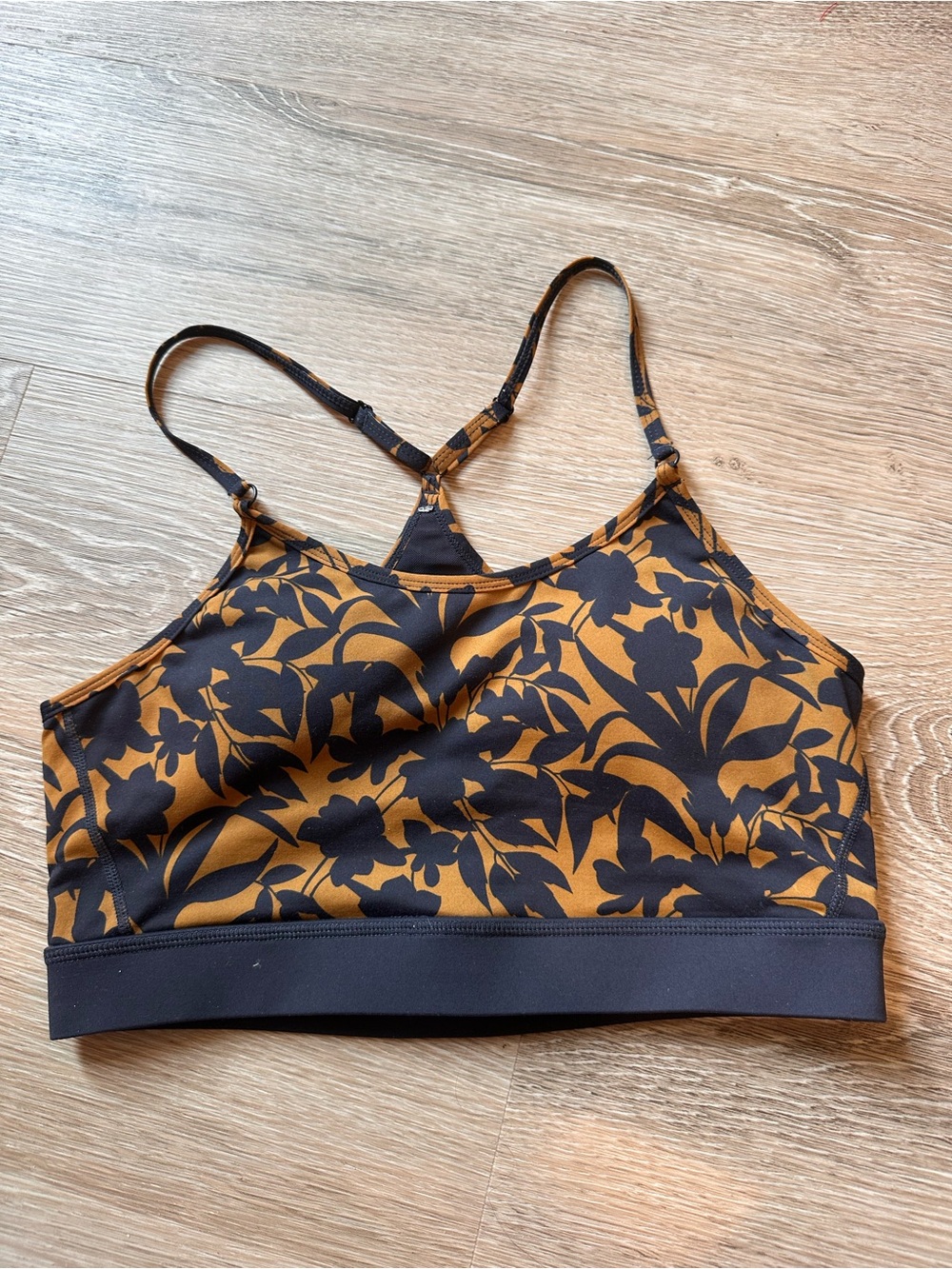 Mono B Mustard & Black Floral Strappy Sports Bralette